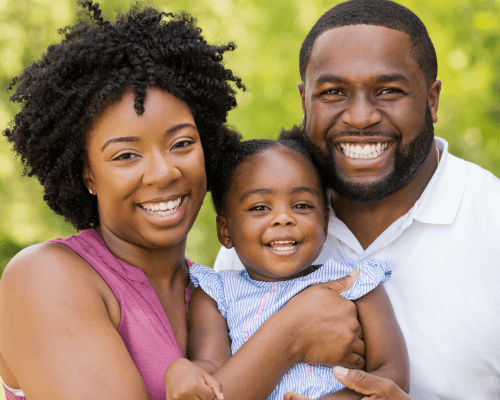 Family with healthy baby and teeth